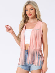 Fringe Open Front 70s Outfits Faux Suede Tassel Vest