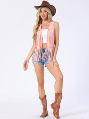 Fringe Open Front 70s Outfits Faux Suede Tassel Vest