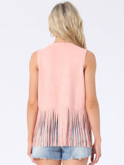 Fringe Open Front 70s Outfits Faux Suede Tassel Vest