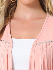 Fringe Open Front 70s Outfits Faux Suede Tassel Vest