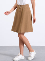 High Waisted A-Line Flared Casual Denim Midi Jean Skirt
