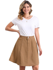 High Waisted A-Line Flared Casual Denim Midi Jean Skirt