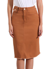 Casual High Waist Back Slit Stretch Denim Midi Jean Skirt