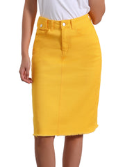 Casual High Waist Back Slit Stretch Denim Midi Jean Skirt