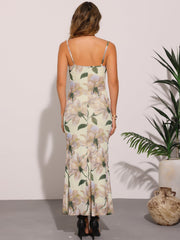 Spaghetti Strap Mesh Floral Sleeveless Bodycon Cocktail Maxi Dress Sundress
