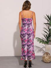 Spaghetti Strap Mesh Floral Sleeveless Bodycon Cocktail Maxi Dress Sundress
