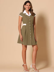 Retro Button Down Flat Collar Belted Office Mini Shirt Dress