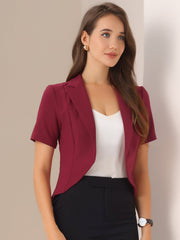 Business Casual Lapel Short Sleeve Open Front Cropped Blazer