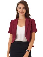 Business Casual Lapel Short Sleeve Open Front Cropped Blazer