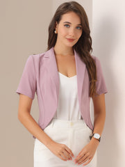 Business Casual Lapel Short Sleeve Open Front Cropped Blazer