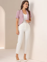 Business Casual Lapel Short Sleeve Open Front Cropped Blazer