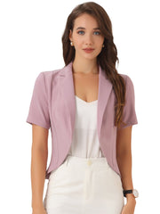 Business Casual Lapel Short Sleeve Open Front Cropped Blazer