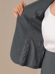 2 Piece Short Sleeve Notched Lapel Blazer Jacket & Pencil Midi Skirt Suit Set
