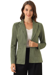 Faux Suede Lapel Collar Long Sleeve Casual Work Office Jacket