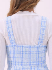 Tweed Plaid Sleeveless Pockets A-Line Pinafore Overall Dress