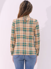 Bow Tie Neck Grid Checks Shirt Office Work Tops Blouse