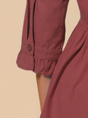 Ruched 3/4 Sleeve Button Up Casual Mini Shirt Dress