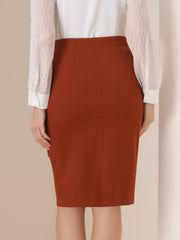 Work Pencil Ruched High Waist Bodycon Midi Skirt