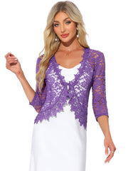 Floral Lace Evening 3/4 Sleeves Formal Elegant Bolero Shrugs
