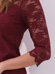 Floral Lace Sheer 3/4 Sleeve Boat Neck Blouse