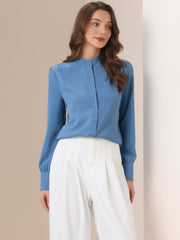 Mandarin Collar Long Sleeve Button Down Office Shirt