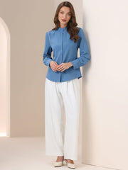 Mandarin Collar Long Sleeve Button Down Office Shirt