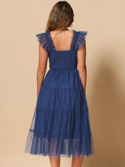 Smocked Tiered Ruffled Sleeveless Midi A-Line Dress