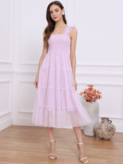 Smocked Tiered Ruffled Sleeveless Midi A-Line Dress