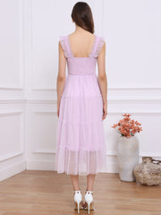 Smocked Tiered Ruffled Sleeveless Midi A-Line Dress