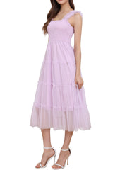 Smocked Tiered Ruffled Sleeveless Midi A-Line Dress