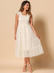 Smocked Tiered Ruffled Sleeveless Midi A-Line Dress