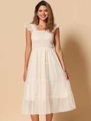 Smocked Tiered Ruffled Sleeveless Midi A-Line Dress