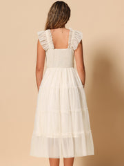 Smocked Tiered Ruffled Sleeveless Midi A-Line Dress