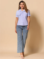 Peter Pan Collar Tie Neck Casual Cute Cotton Button-Up Shirt
