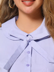 Peter Pan Collar Tie Neck Casual Cute Cotton Button-Up Shirt