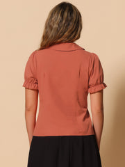 Peter Pan Collar Tie Neck Casual Cute Cotton Button-Up Shirt