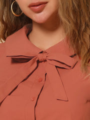 Peter Pan Collar Tie Neck Casual Cute Cotton Button-Up Shirt