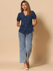 Polka Dot Peter Pan Collar Rockabilly Puff Short Sleeve Shirt