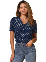 Polka Dot Peter Pan Collar Rockabilly Puff Short Sleeve Shirt