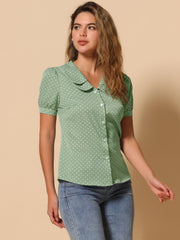 Polka Dot Peter Pan Collar Rockabilly Puff Short Sleeve Shirt