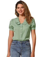 Polka Dot Peter Pan Collar Rockabilly Puff Short Sleeve Shirt