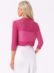 Chiffon 3/4 Sleeve Open Front Bolero Mesh Sheer Shrug