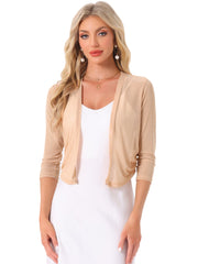 Chiffon 3/4 Sleeve Open Front Bolero Mesh Sheer Shrug