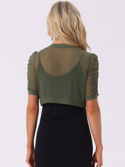 Short Sleeve Open Front Cropped Mesh Sheer Bolero Shrug