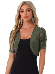 Short Sleeve Open Front Cropped Mesh Sheer Bolero Shrug