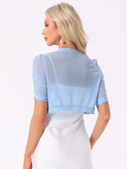 Short Sleeve Open Front Cropped Mesh Sheer Bolero Shrug