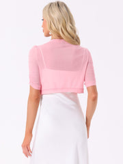Short Sleeve Open Front Cropped Mesh Sheer Bolero Shrug