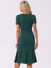 Vintage Work Cocktail Mermaid Sheath Fishtail Bodycon Midi Dress