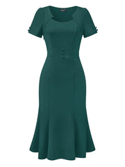 Vintage Work Cocktail Mermaid Sheath Fishtail Bodycon Midi Dress