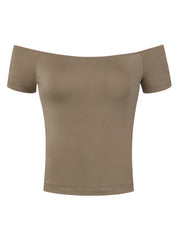 Off Shoulder Short Sleeve Solid Basic Sexy Slim Fit Blouse